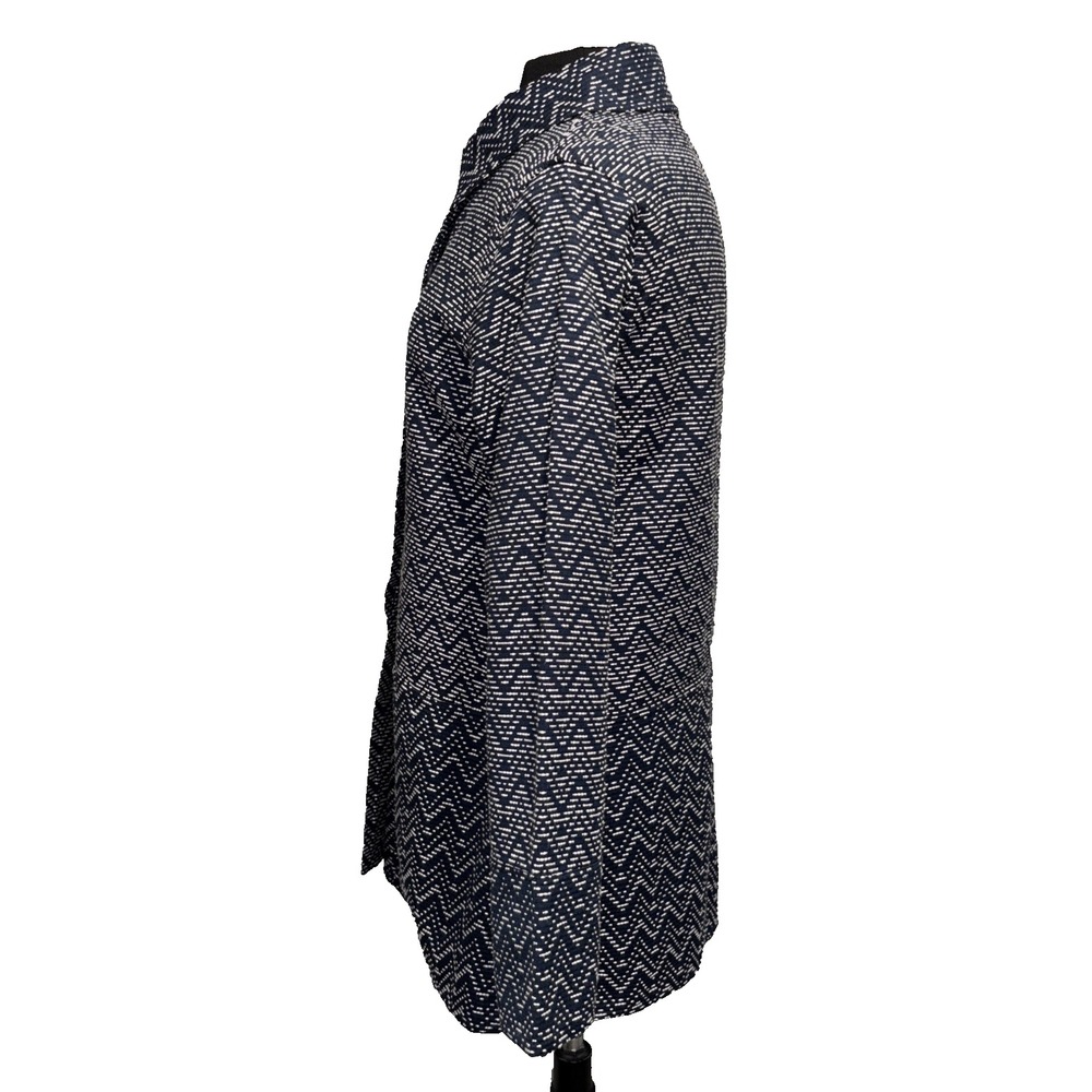 NEW La Blend Chevron Long Jacket Sz M Navy White Long Sleeve Reversible Pockets - Picture 4 of 12